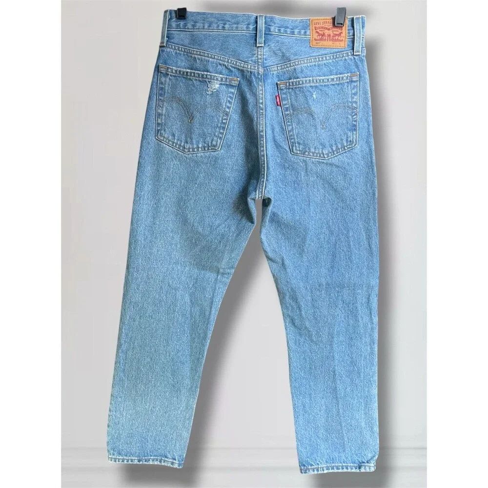 Levi's 501 High Rise Buttonfly Straight Leg Women's W27 Distressed Ankle Jeans